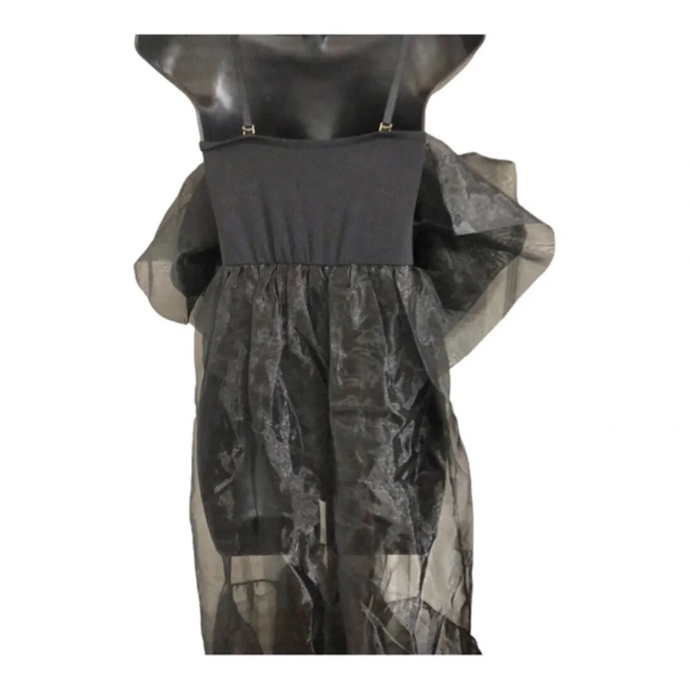 Free People intimately black Someone Say Bows Bodysuit sheer Maxi‎ dress size XS